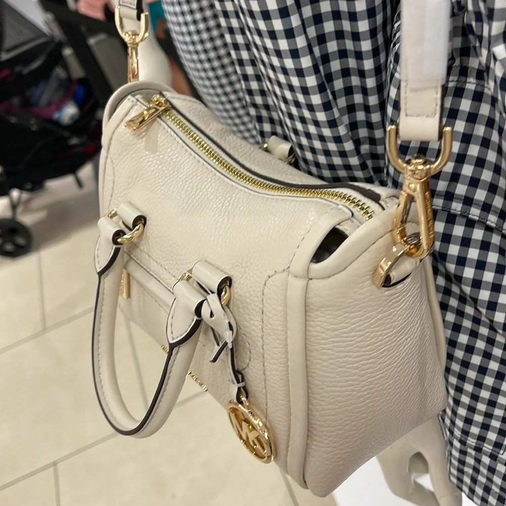 Michael Kors Carine Extra-Small Pebbled Leather Satchel Crossbody 
Light Cream - Picture 2 of 16